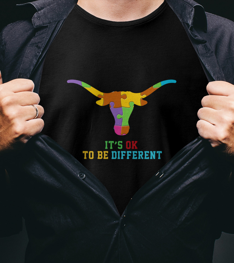 It's Ok To Be Different Colorful Puzzle Bull T-Shirt