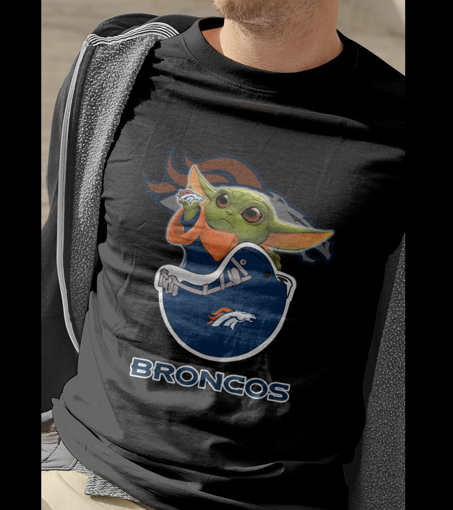 Yoda Denver Broncos Baby Yoda Holding Helmet T-Shirt