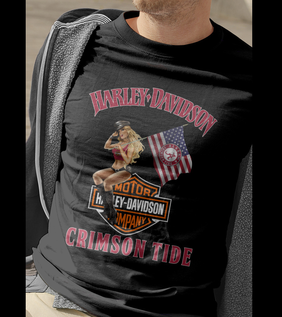 Harley Davidson Crimson Tide Ncaa Flag Motorcycle Company T-Shirt