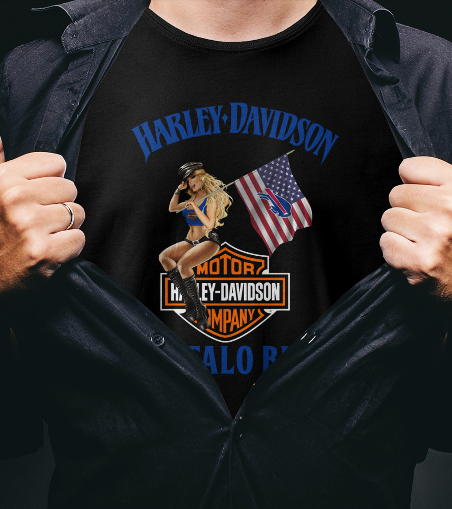 Harley Davidson Buffalo Bills Nflbb Motor Company Flag T-Shirt