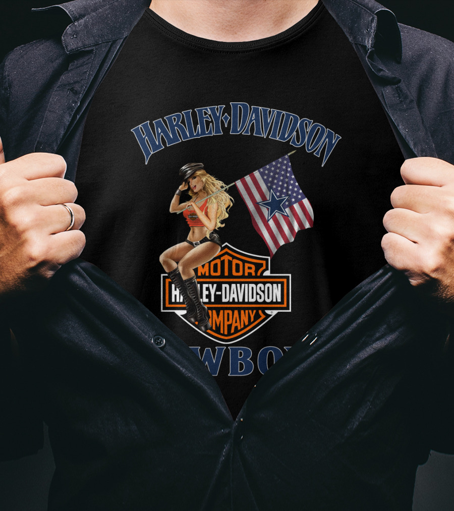Harley Davidson Cowboys Motor Company Flag T-Shirt