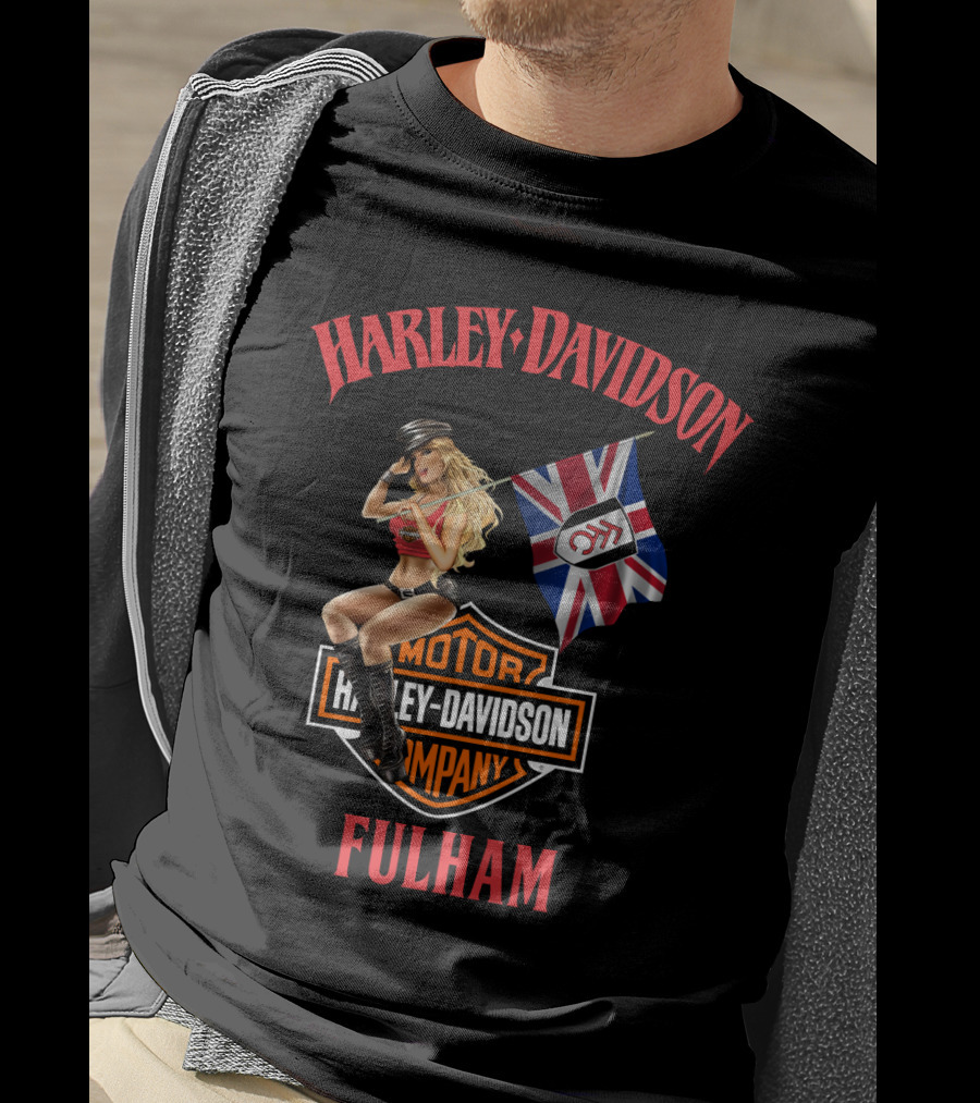 Harley Davidson Fulham Union Jack Motorcycle Pin-Up T-Shirt