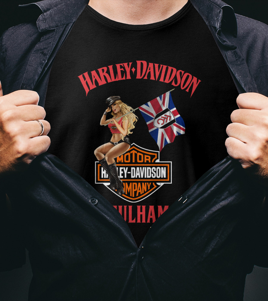 Harley Davidson Fulham Union Jack Motorcycle Pin-Up T-Shirt