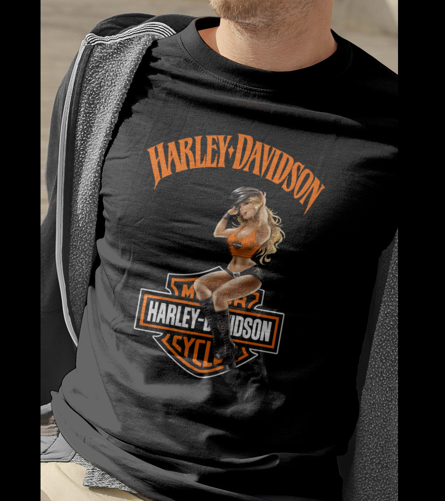 Harley Davidson Motorcycles Logo With Pin-Up Girl T-Shirt