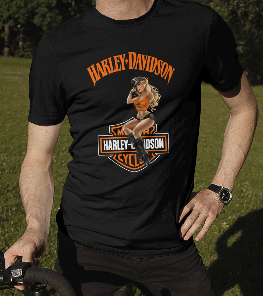 Harley Davidson Motorcycles Logo With Pin-Up Girl T-Shirt