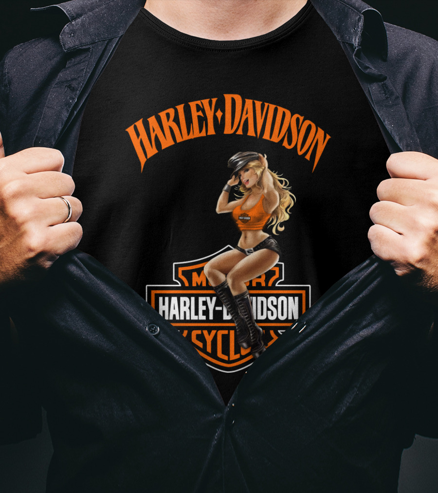 Harley Davidson Motorcycles Logo With Pin-Up Girl T-Shirt
