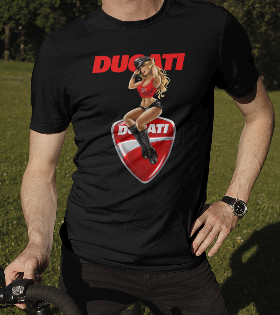 Ducati Red Badge With Woman In Boots And Hat T-Shirt