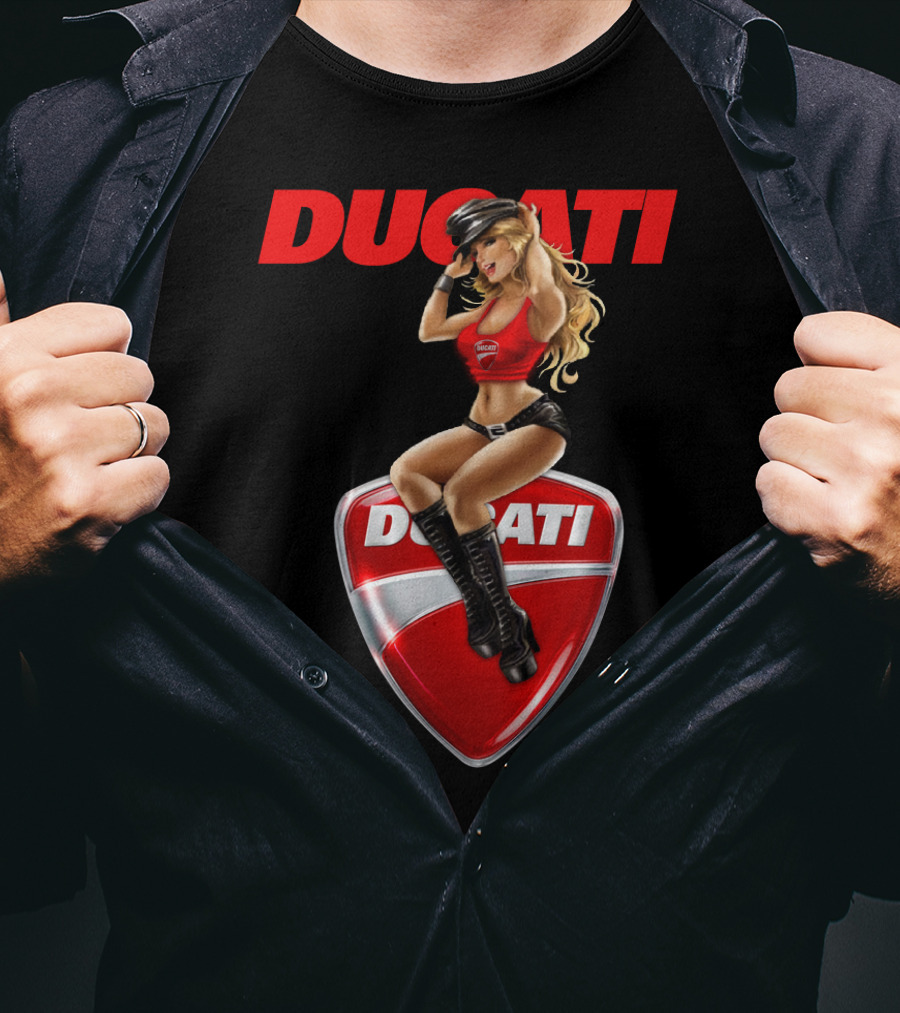 Ducati Red Badge With Woman In Boots And Hat T-Shirt