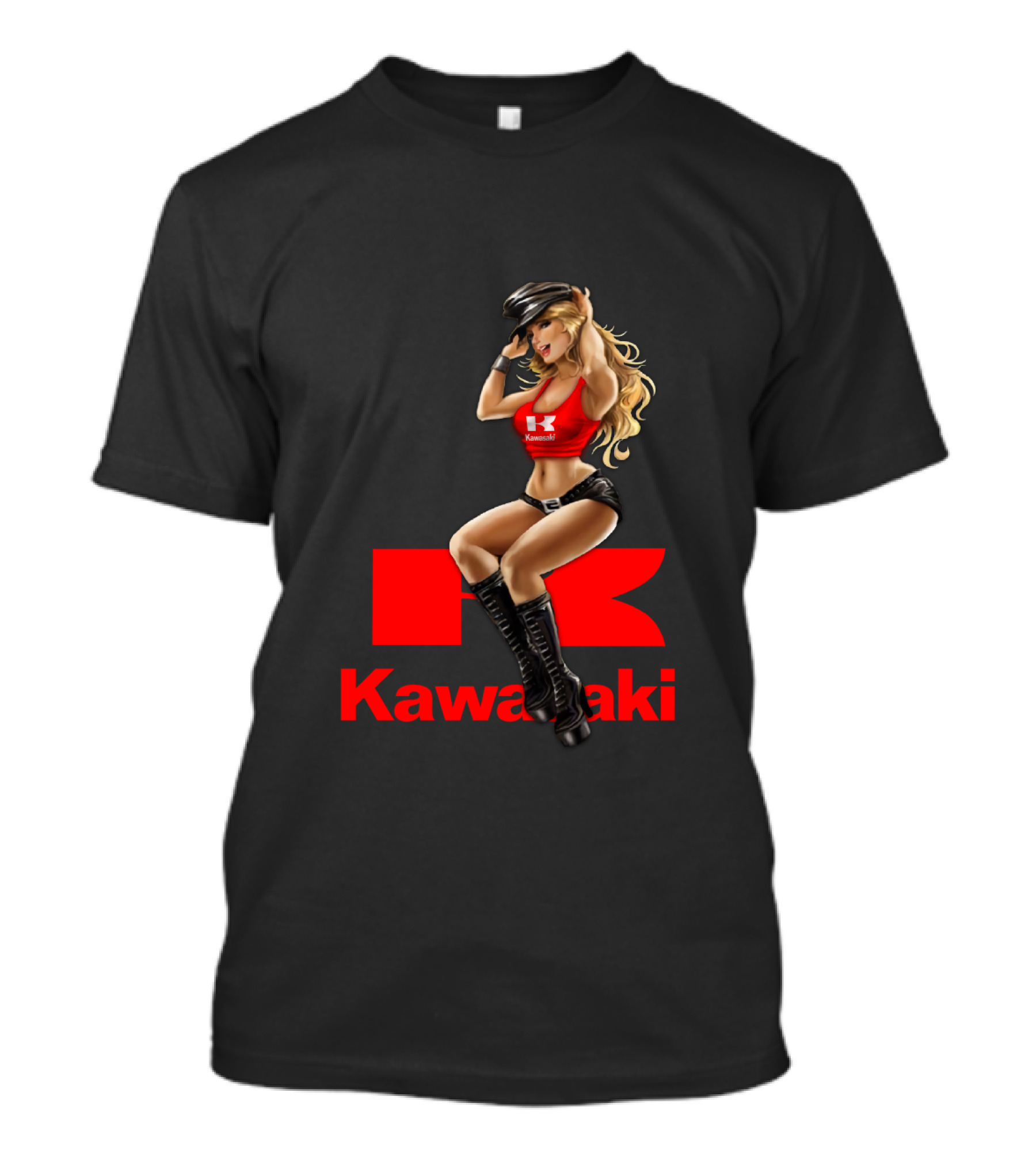 Kawasaki Girl In Red And Black Outfit With Cap And Boots T-Shirt