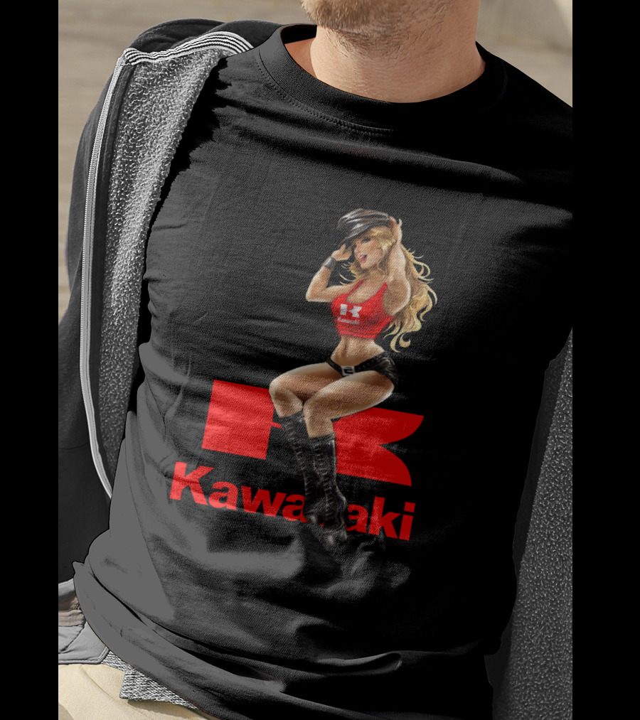 Kawasaki Girl In Red And Black Outfit With Cap And Boots T-Shirt