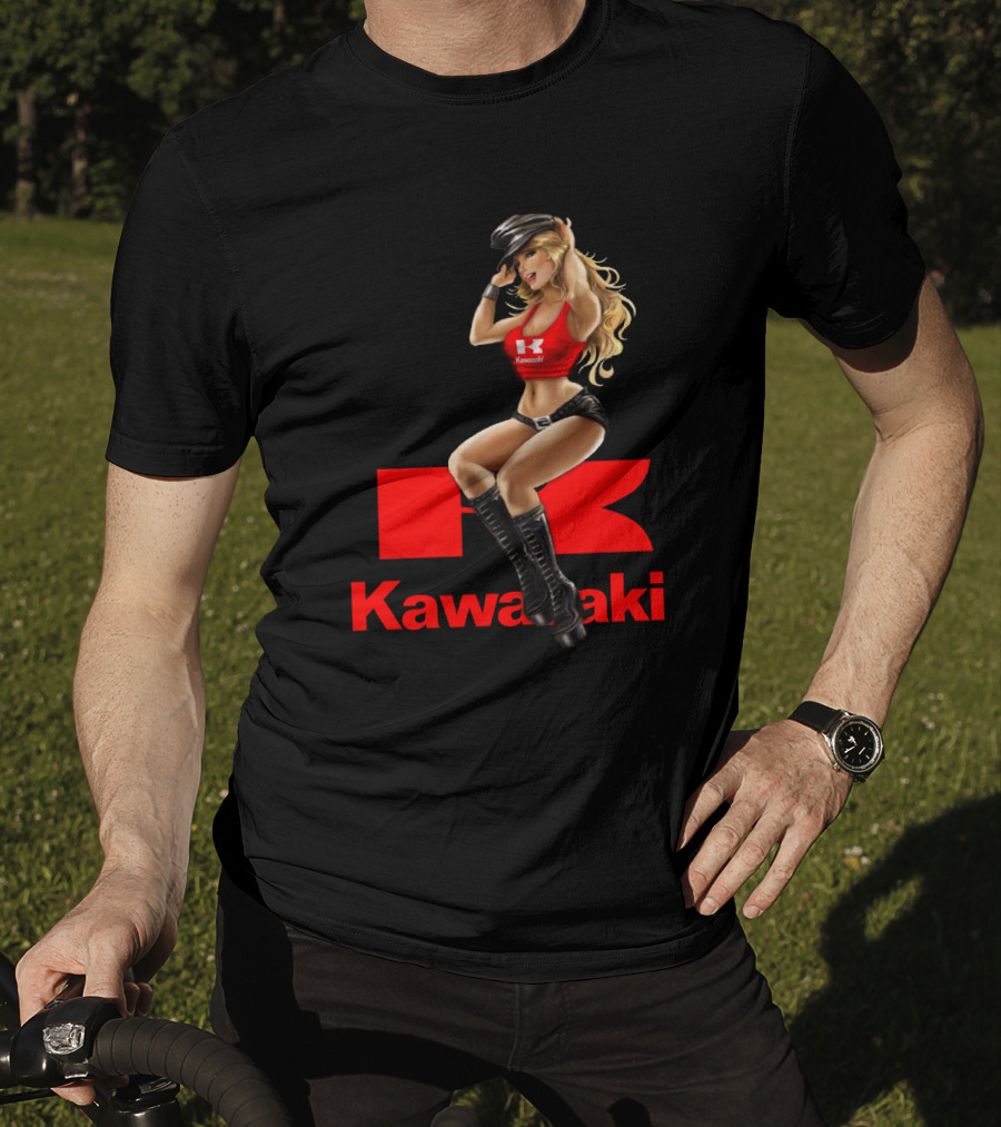 Kawasaki Girl In Red And Black Outfit With Cap And Boots T-Shirt