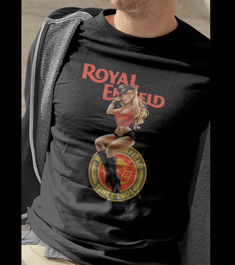 Royal Enfield Since 1901 With Pin-Up Girl In Red Top T-Shirt