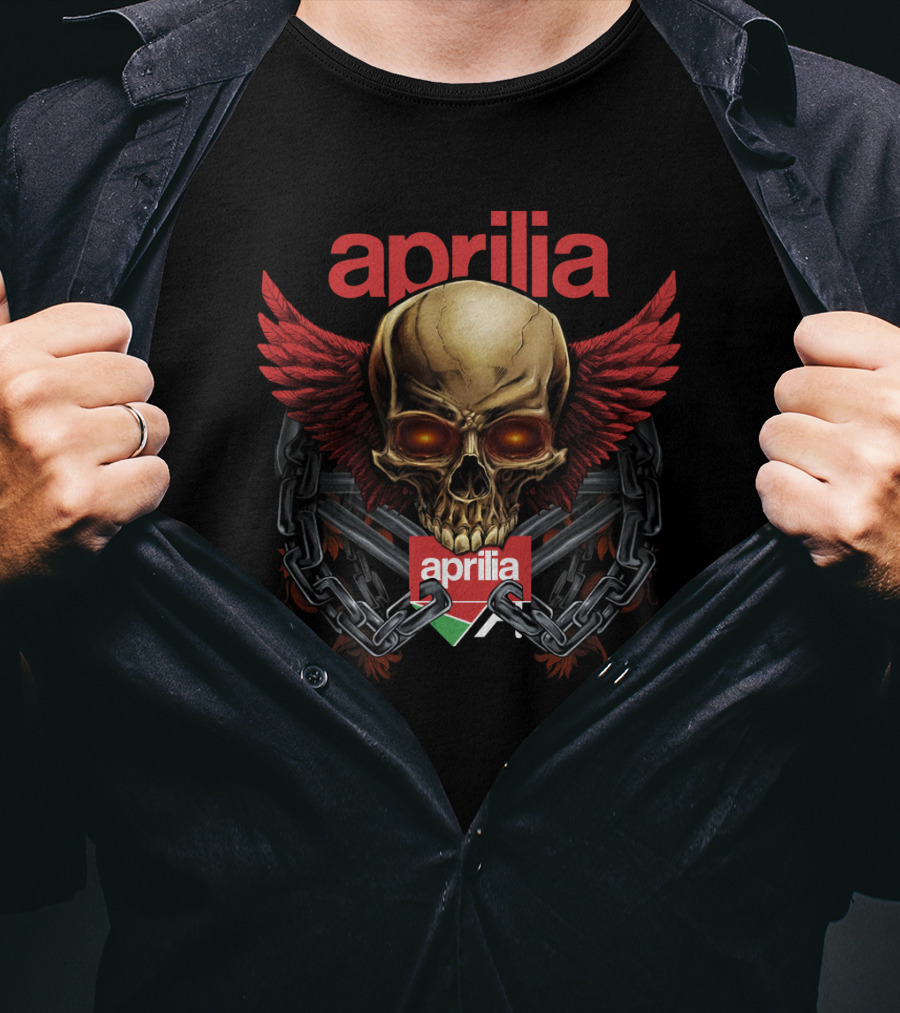 Aprilia Skull With Red Wings And Chains T-Shirt