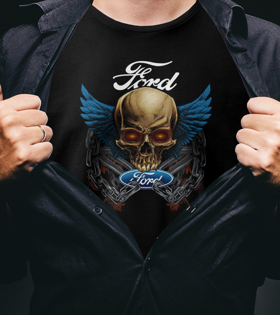 Ford Skull Wings Chains Logo Blue Theme T-Shirt