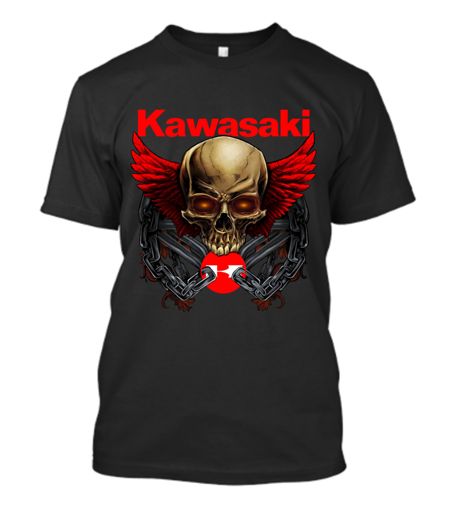 Kawasaki Red Winged Skull And Chains T-Shirt