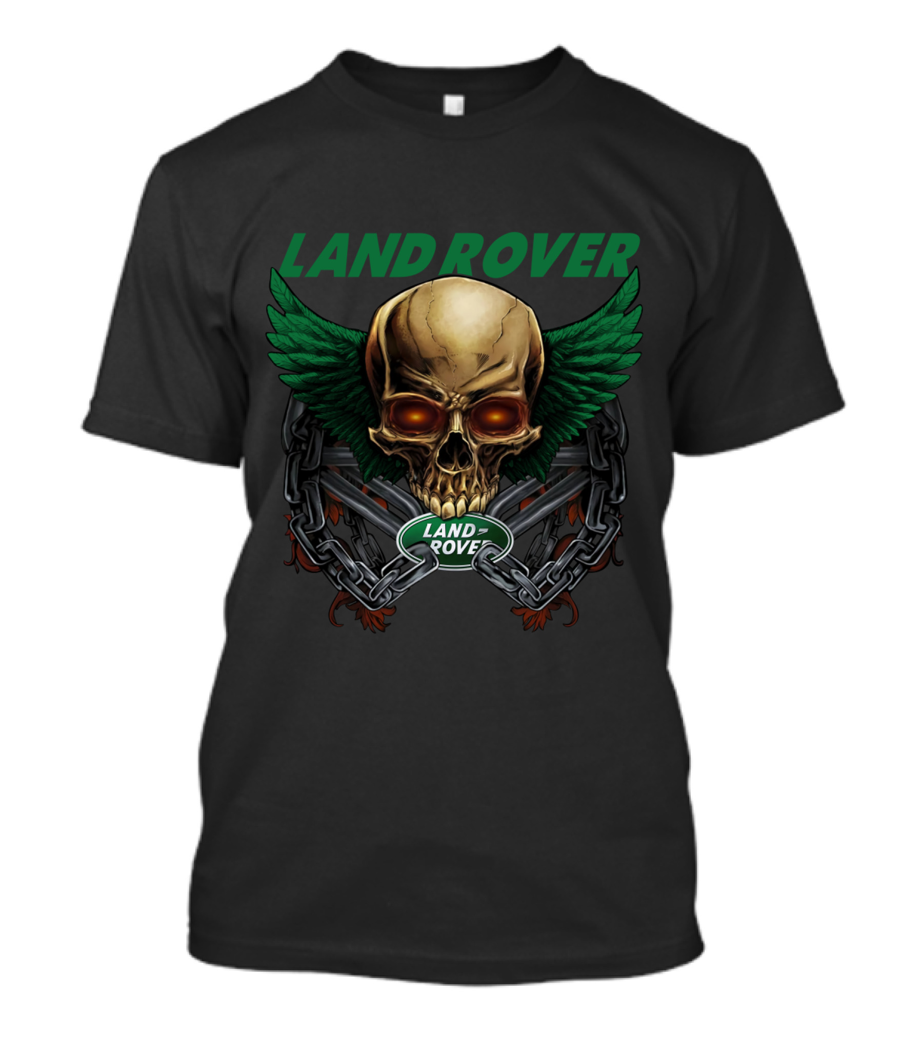 Land Rover Skull With Green Wings And Chains T-Shirt