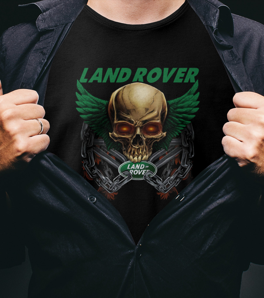 Land Rover Skull With Green Wings And Chains T-Shirt