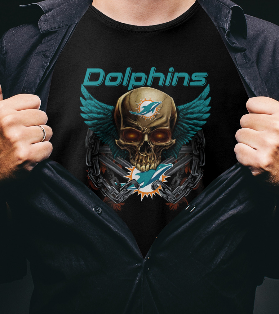 Dolphins Skull Logo With Wings And Chains T-Shirt