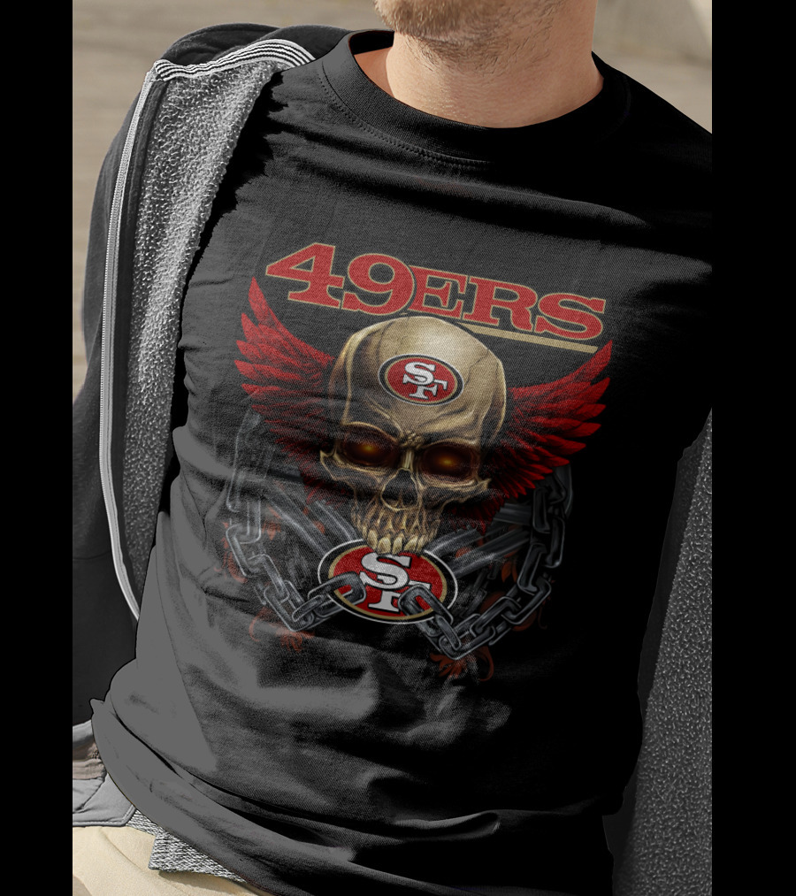 49ers Sf Skull With Wings And Chains Nfl Sf49ers T-Shirt