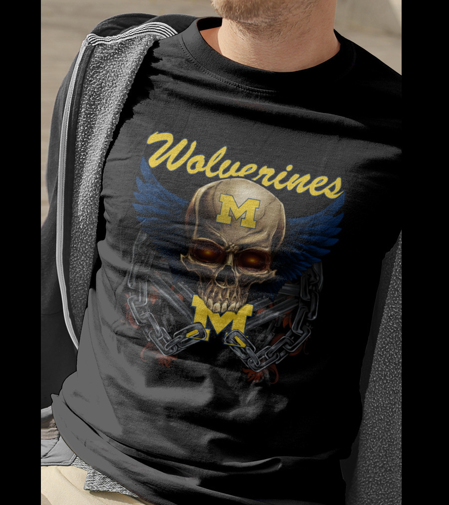 Wolverines M Skull Wings Chains T-Shirt