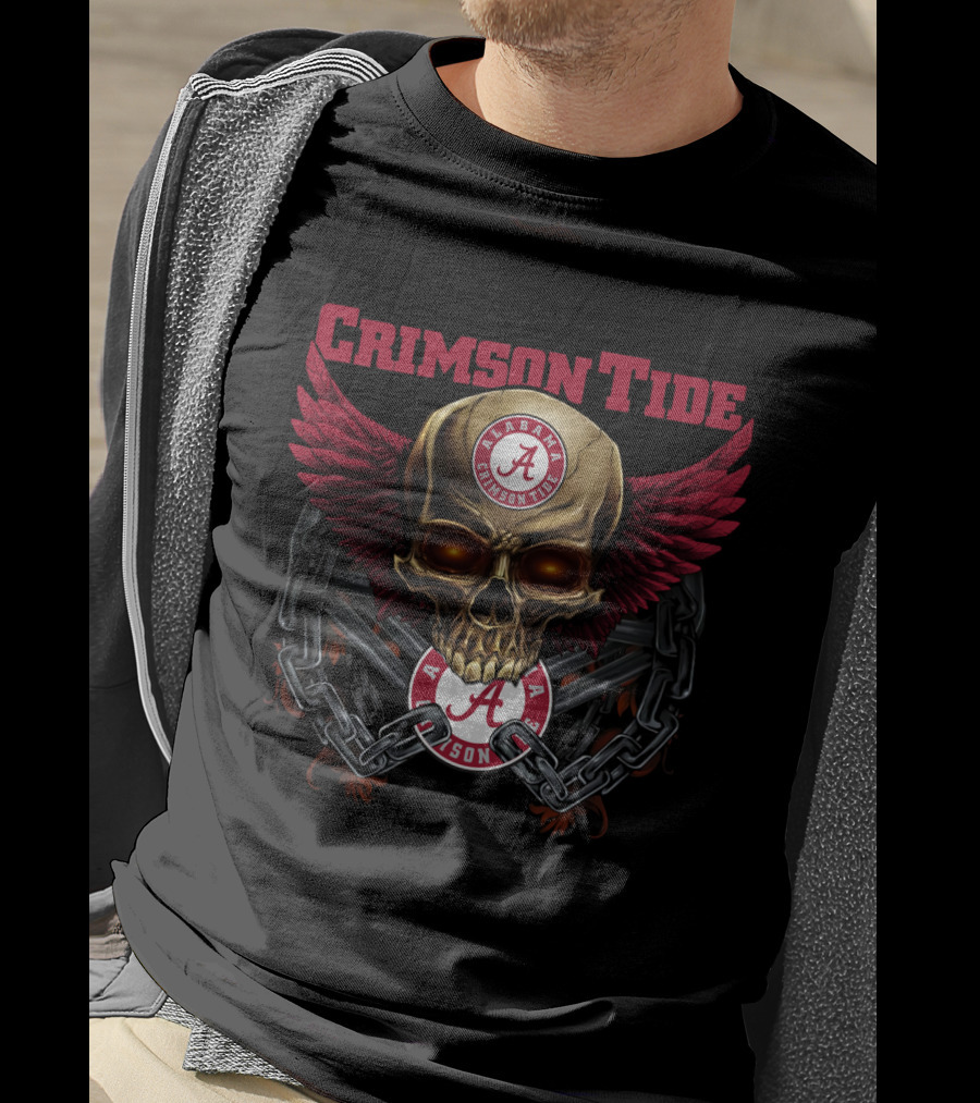 Crimson Tide Alabama Skull With Wings And Chains T-Shirt