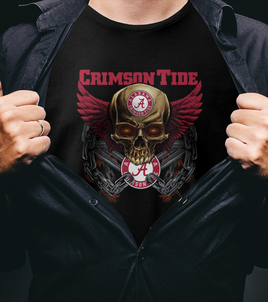 Crimson Tide Alabama Skull With Wings And Chains T-Shirt