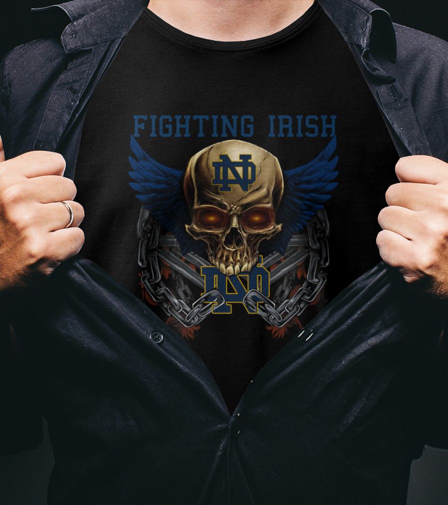 Fighting Irish Nd Skull With Wings And Chains T-Shirt