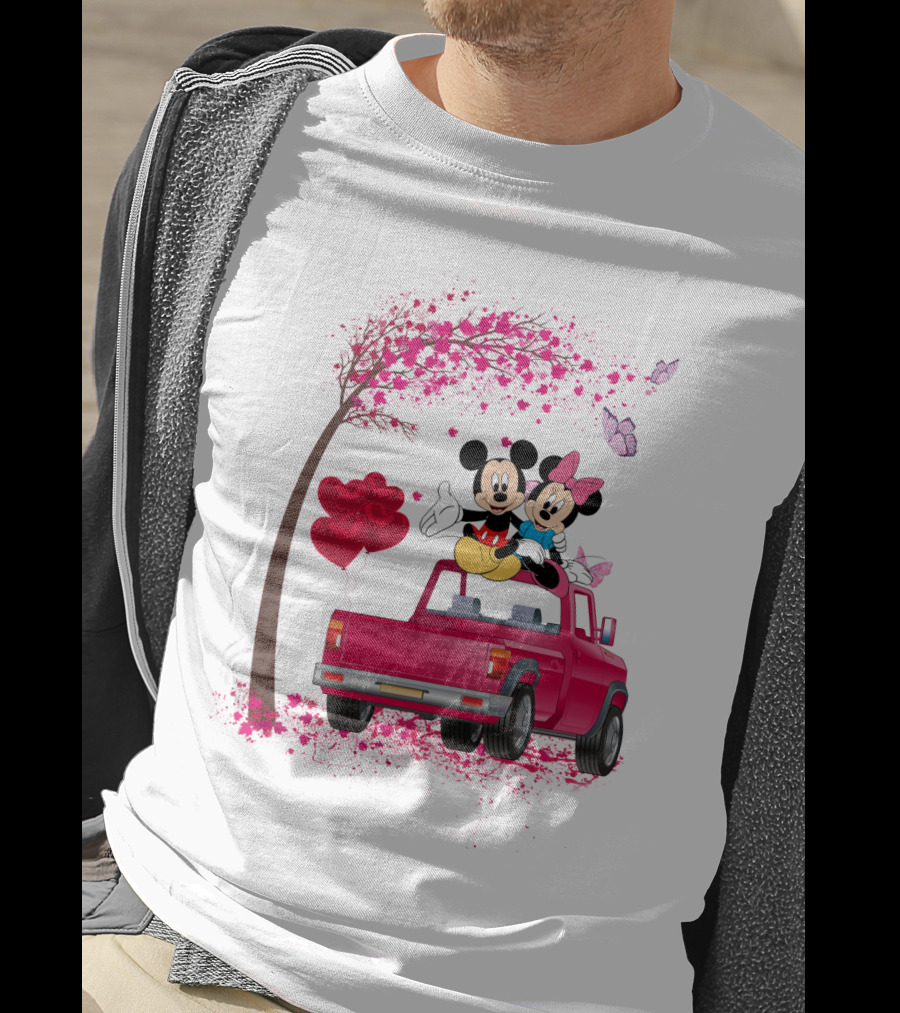 Mickey Minnie Mouse Red Truck Pink Heart Balloons T-Shirt