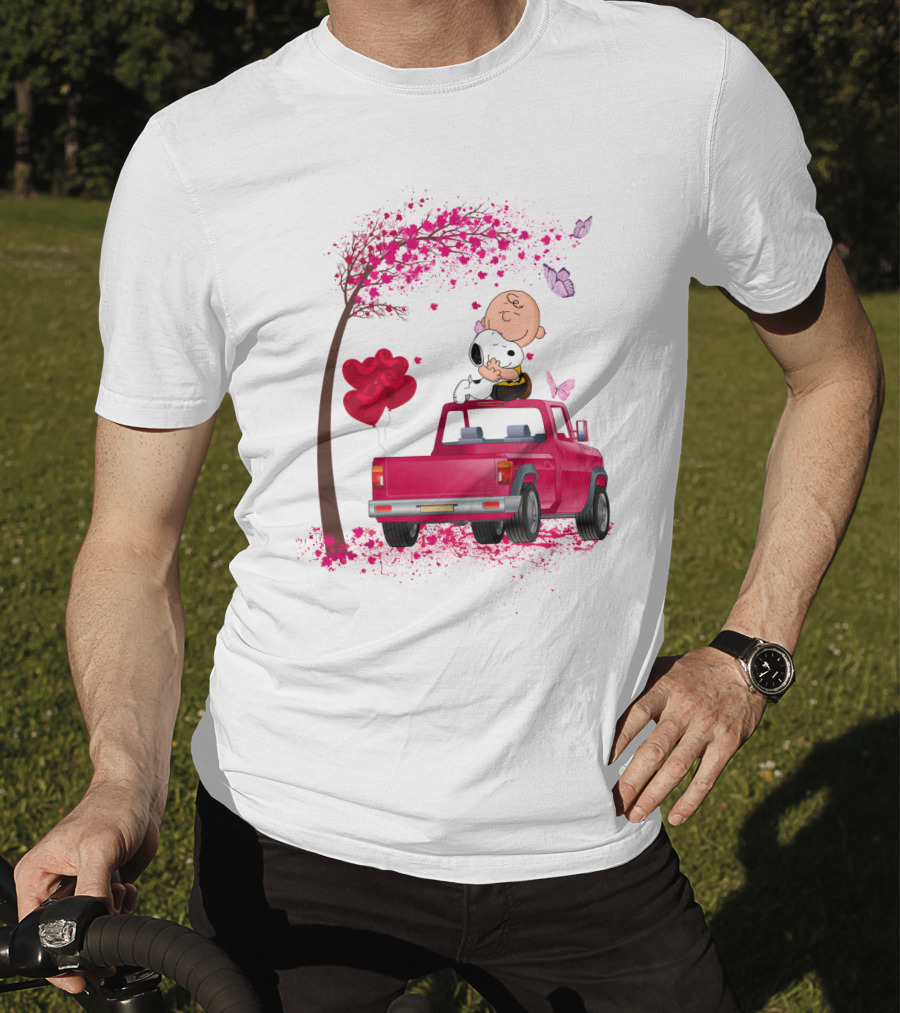 Snoopy Charlie Brown Red Truck Hearts Butterflies Tree T-Shirt