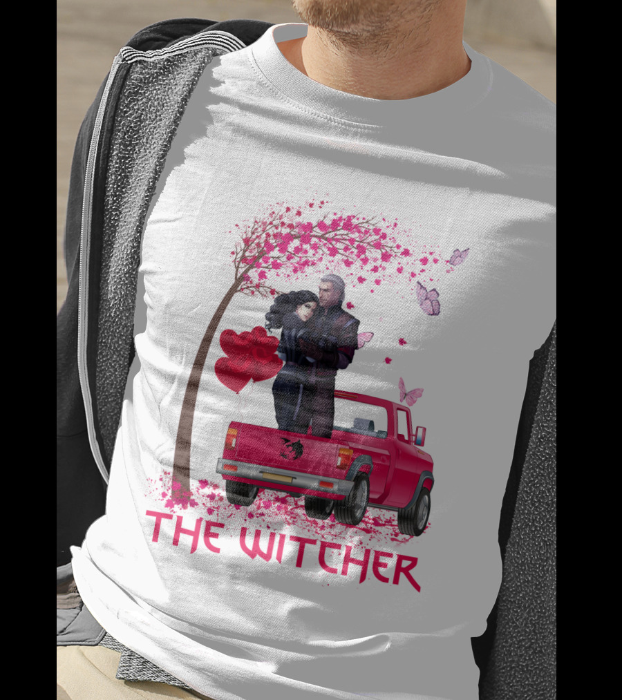 The Witcher Romantic Scene With Hearts And Butterflies T-Shirt