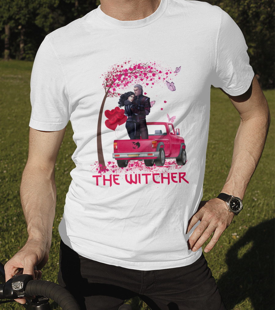 The Witcher Romantic Scene With Hearts And Butterflies T-Shirt