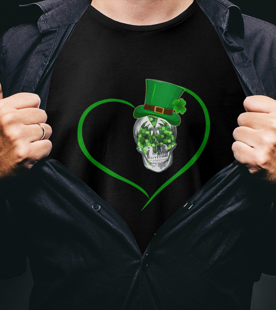 Skull Heart Shamrock Top Hat St. Patrick's Day T-Shirt