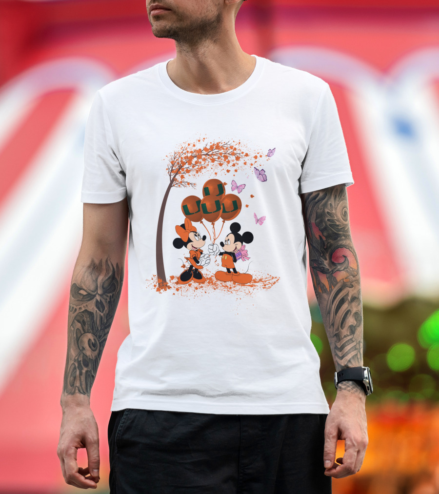 Ncaa Miami Hurricanes Mickey Minnie Balloons Butterflies T-Shirt