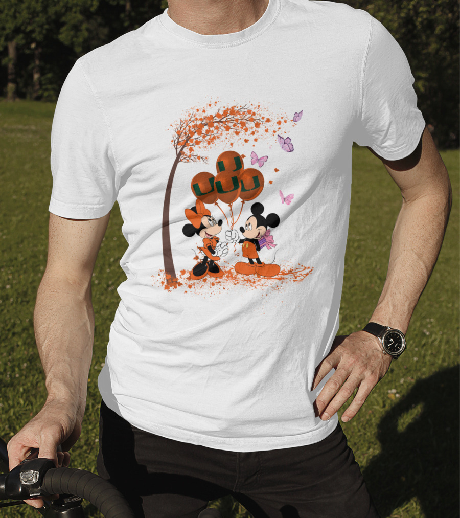 Ncaa Miami Hurricanes Mickey Minnie Balloons Butterflies T-Shirt