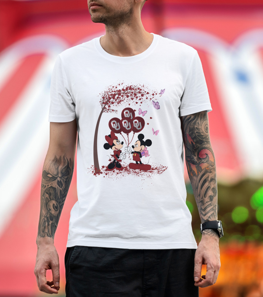 Mickey And Minnie Oklahoma Sooners Ou Balloons Ncaa Theme T-Shirt