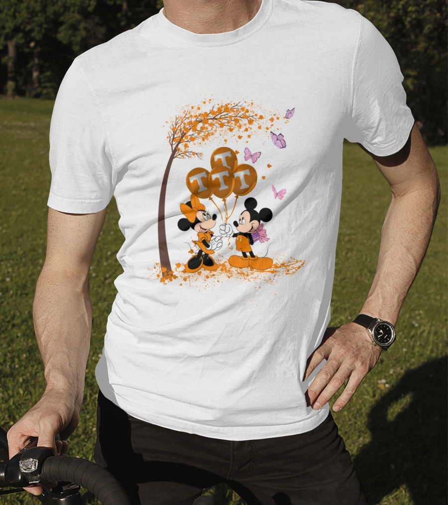 Ncaa Tennessee Volunteers Mickey And Minnie Tree Tt Balloons Butterflies T-Shirt