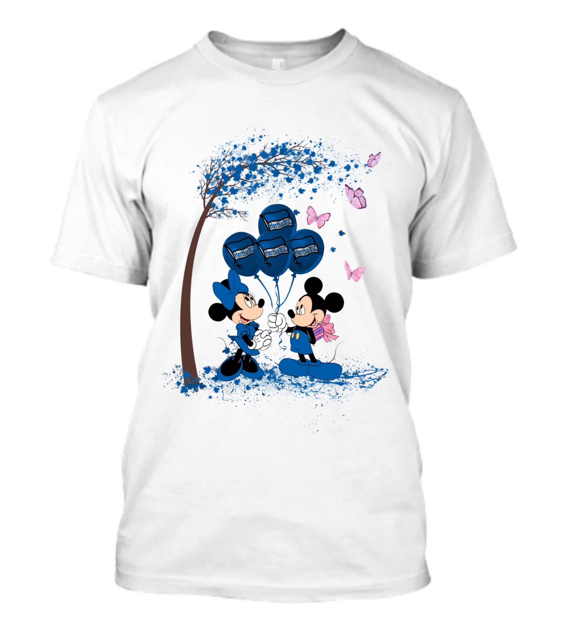 Hertha BSC Mickey And Minnie Tree Balloons Butterfly Scene T-Shirt