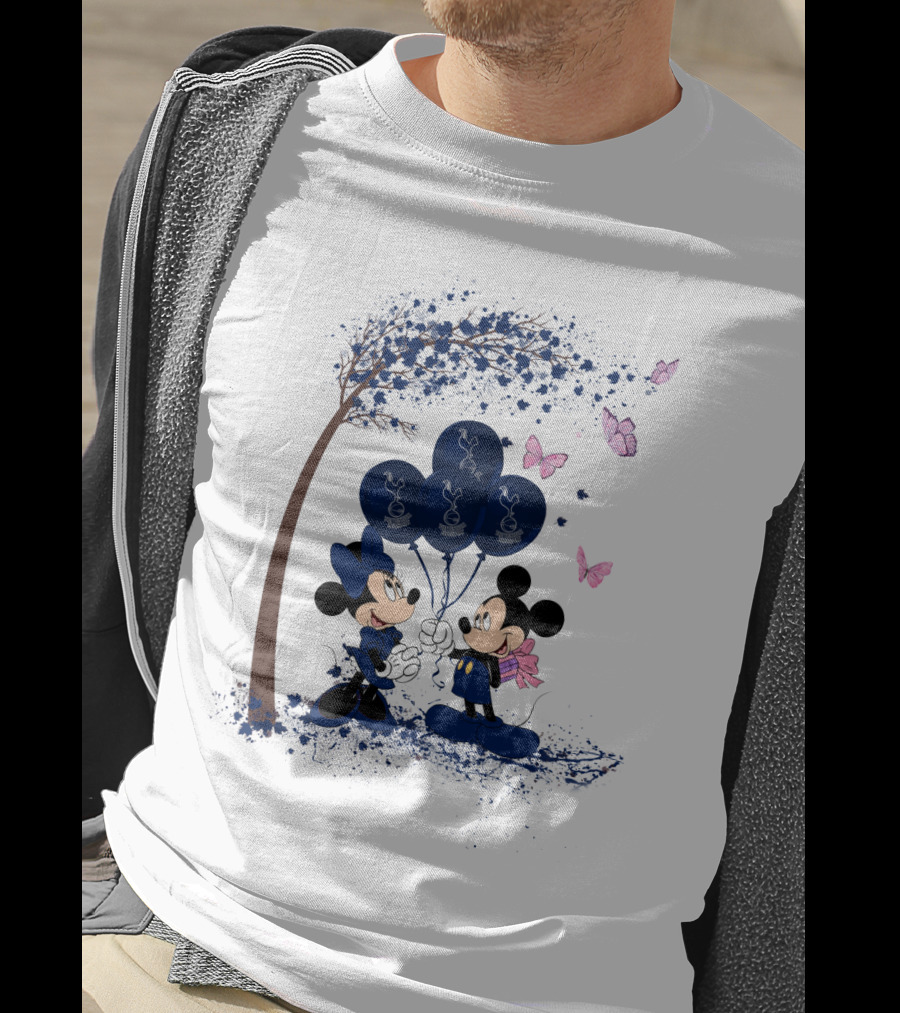 Premier League Tottenham Hotspur Mickey And Minnie Blue Balloons T-Shirt
