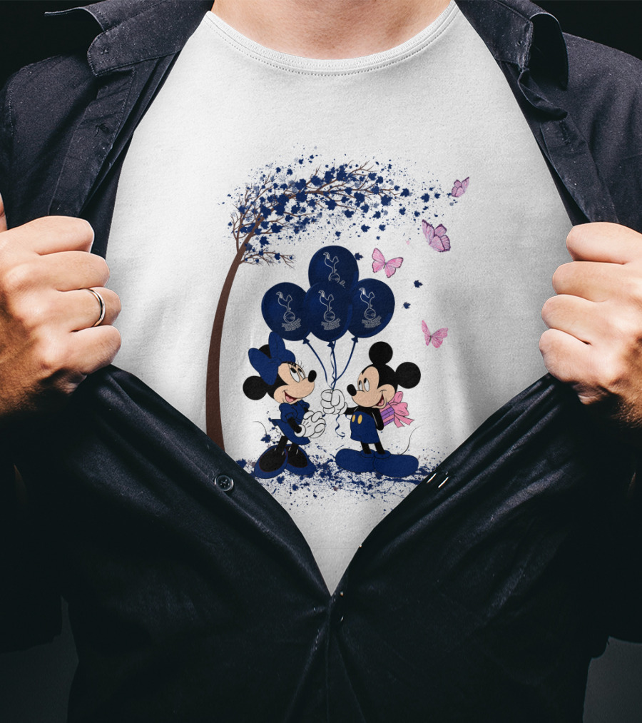 Premier League Tottenham Hotspur Mickey And Minnie Blue Balloons T-Shirt