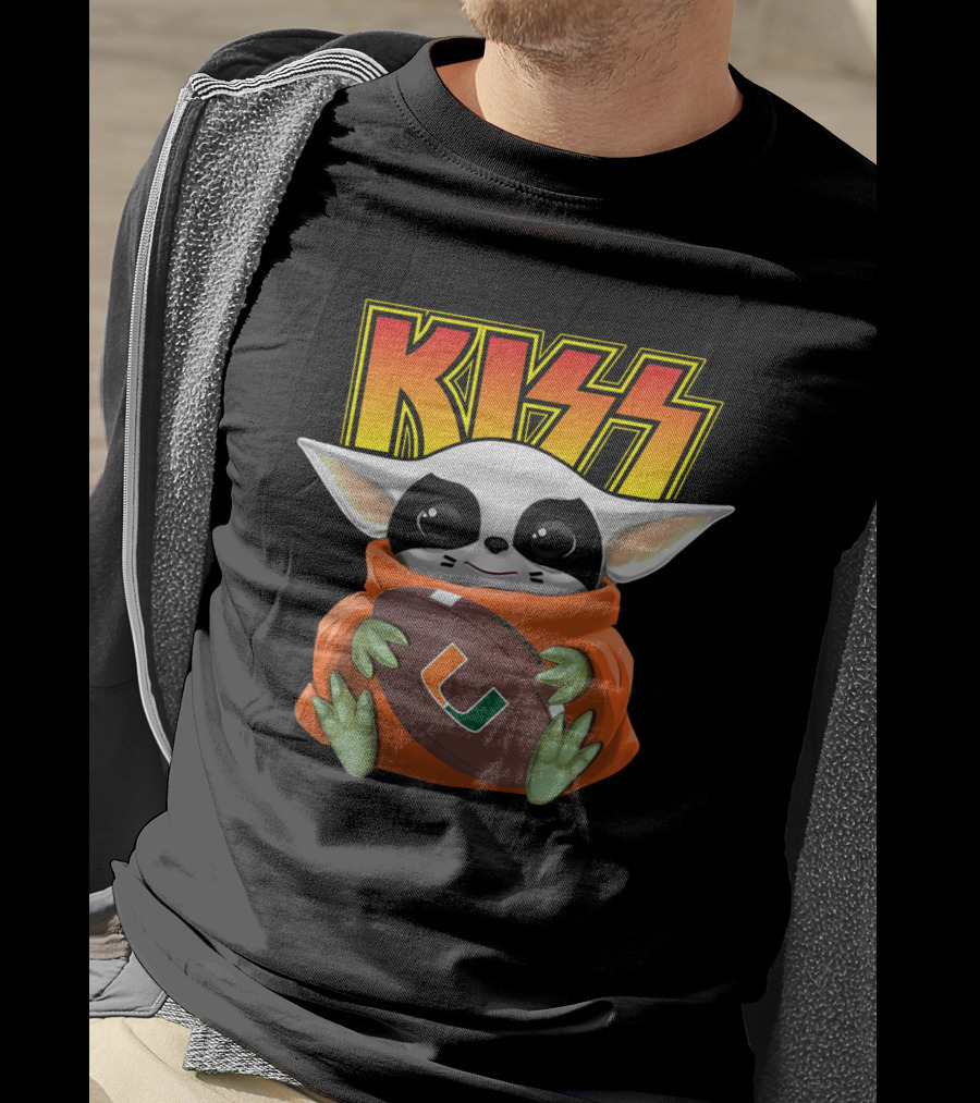 KISS DH 31 Eric Singer Miami Hurricanes Baby Yoda Football T-Shirt