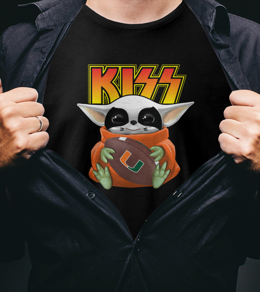 KISS DH 31 Eric Singer Miami Hurricanes Baby Yoda Football T-Shirt
