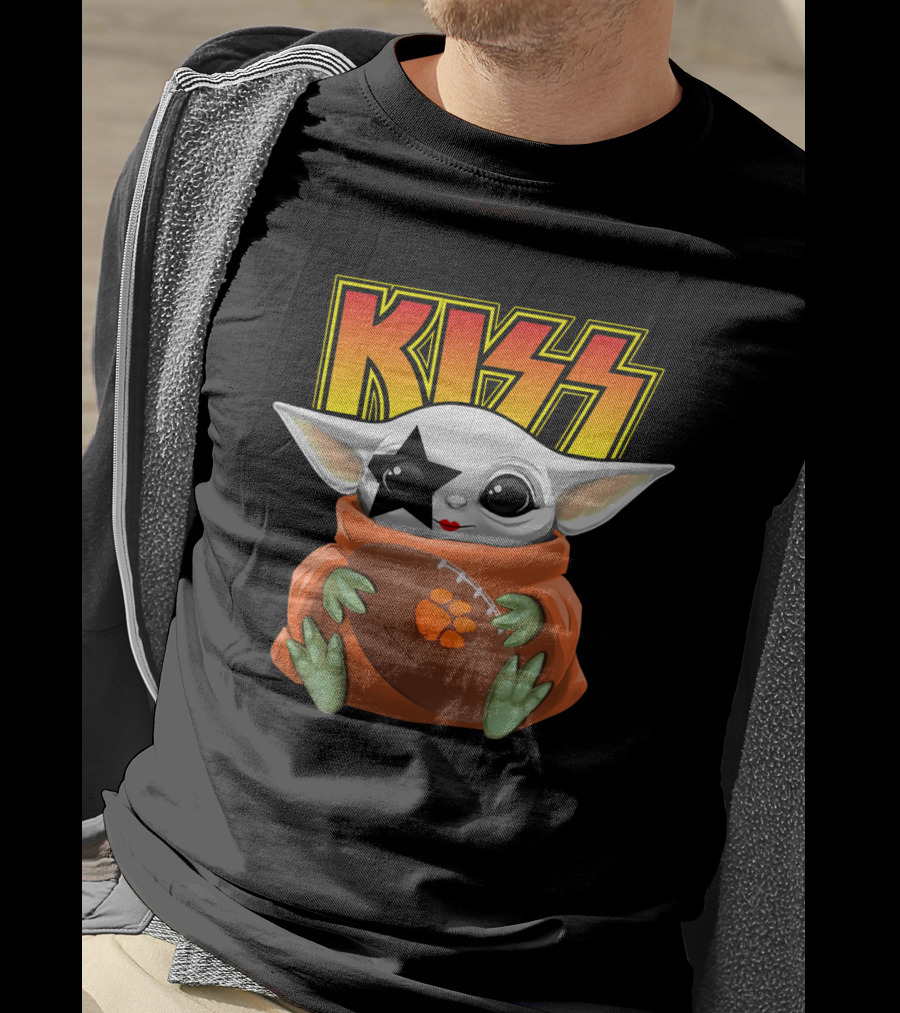 KISS Star Child And Clemson Tigers Football Baby Yoda T-Shirt