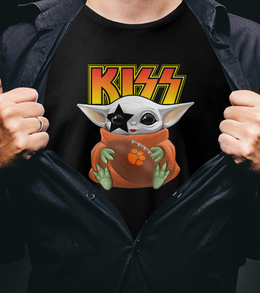 KISS Star Child And Clemson Tigers Football Baby Yoda T-Shirt