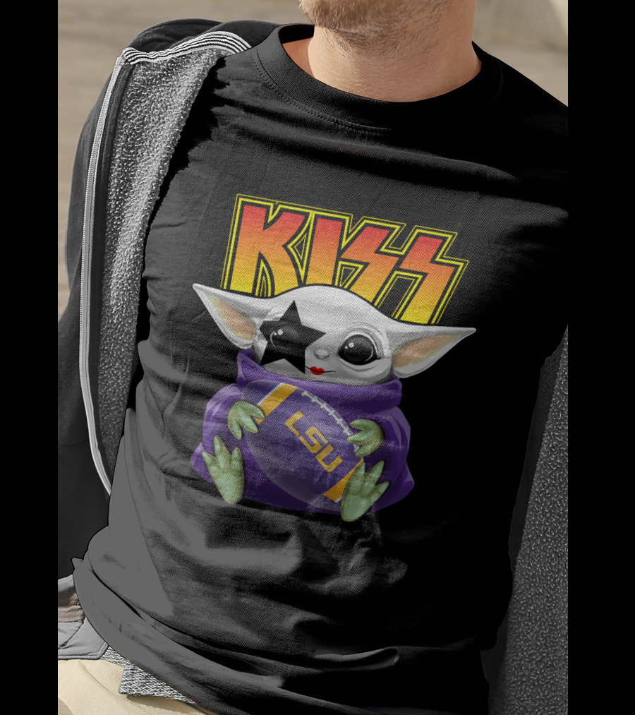 KISS Star Child Mascot Holding LSU Football T-Shirt