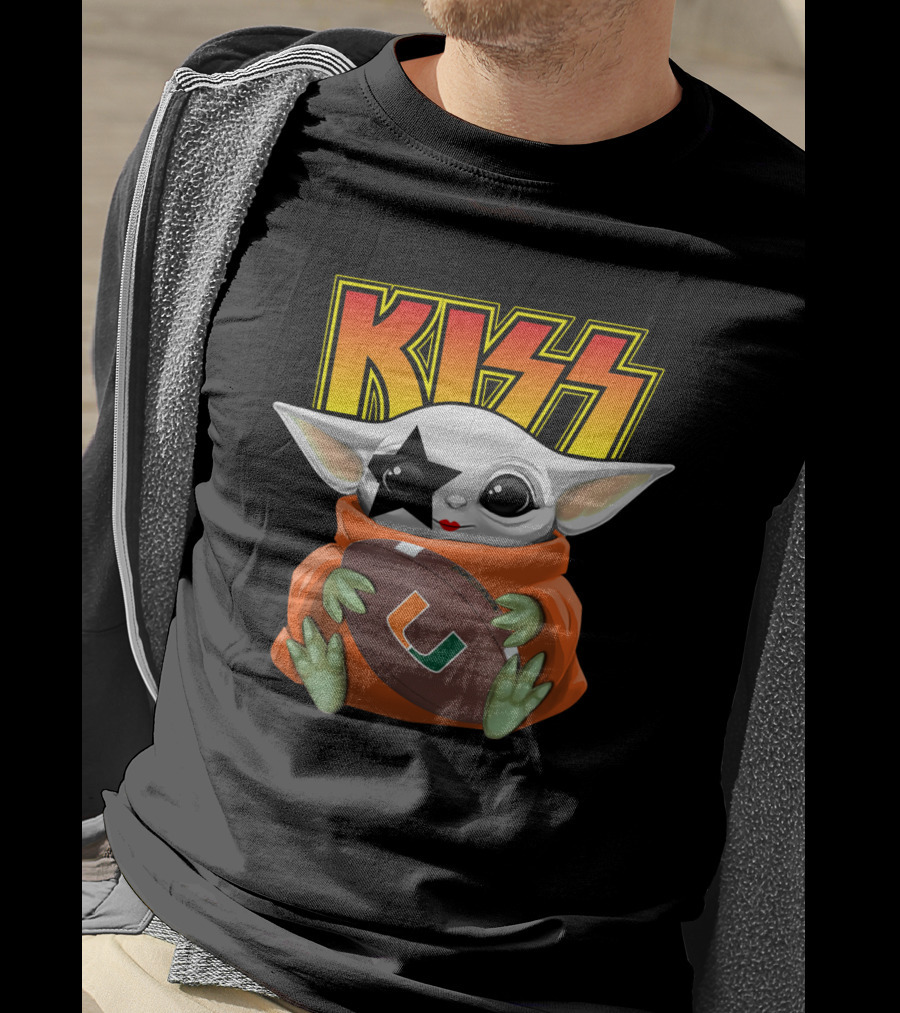 KISS Baby Yoda Miami Hurricanes Football Star Paul Stanley Face Paint T-Shirt
