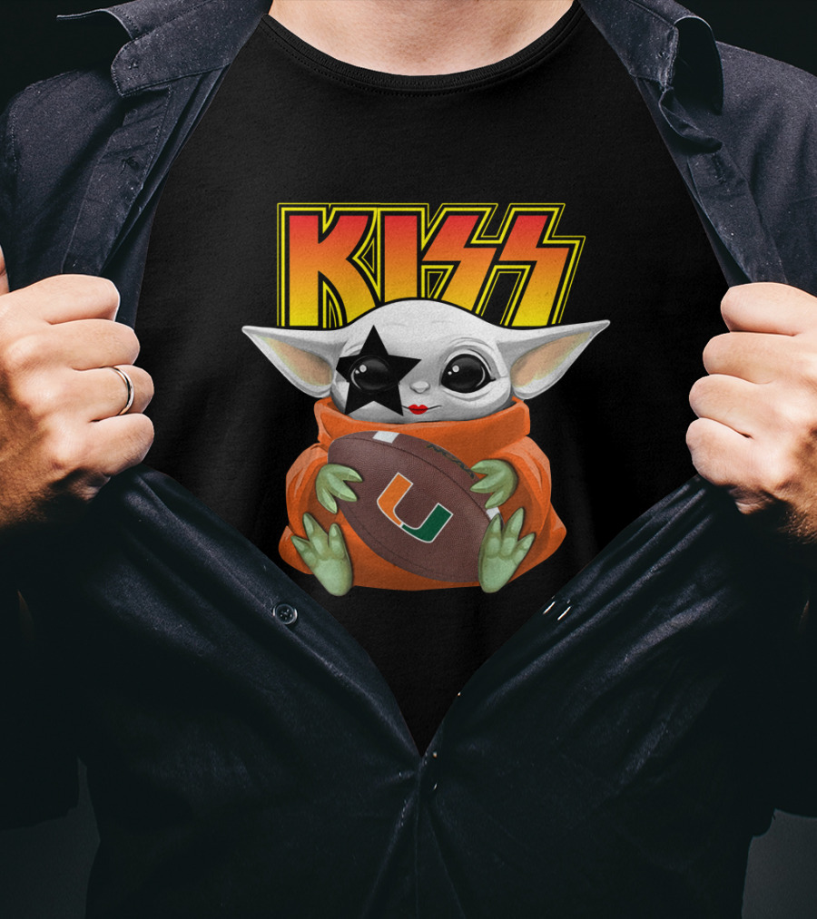 KISS Baby Yoda Miami Hurricanes Football Star Paul Stanley Face Paint T-Shirt