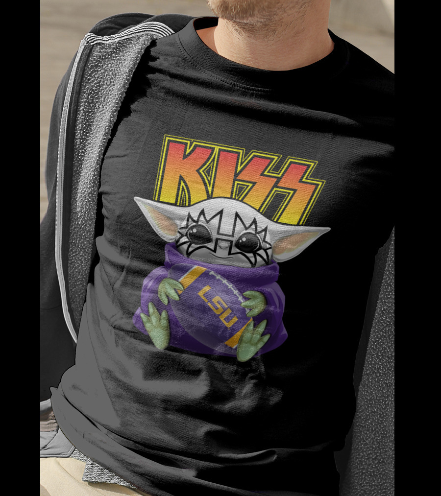KISS Baby Yoda Tommy Thayer LSU Tigers Football T-Shirt