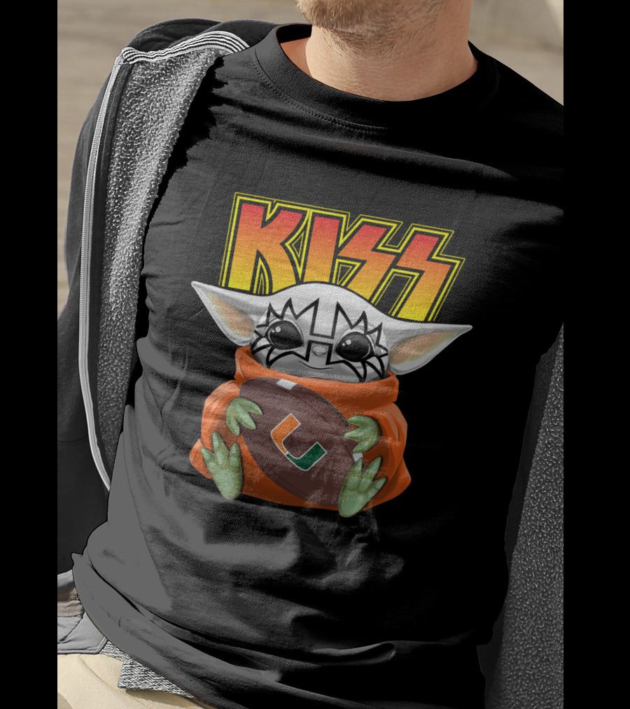 KISS Miami Hurricanes Tommy Thayer Football Baby Yoda T-Shirt