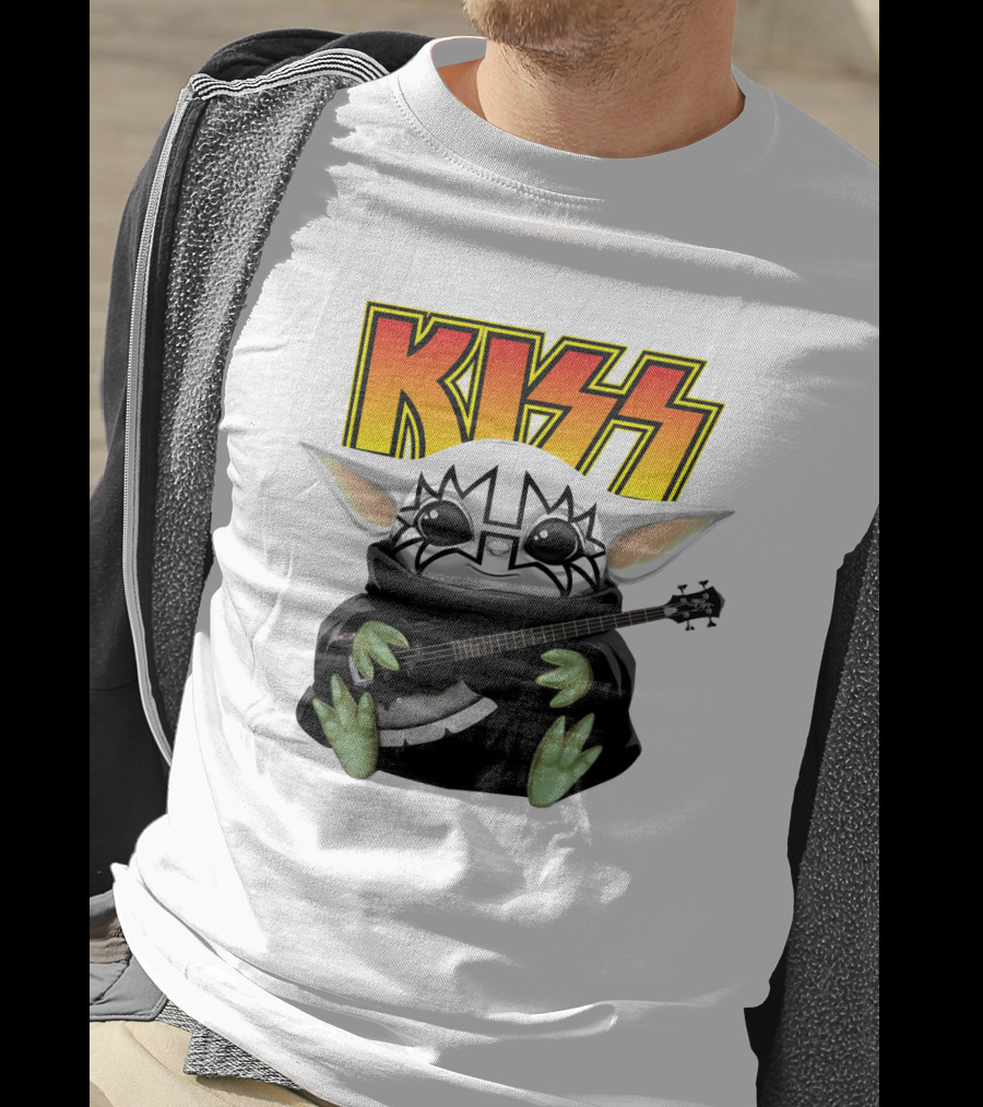 KISS Baby Yoda With Guitar In Tommy Thayer Makeup T-Shirt