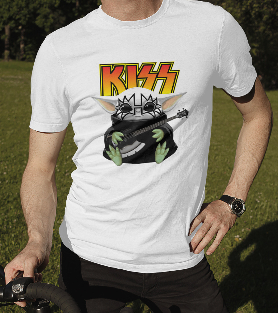KISS Baby Yoda With Guitar In Tommy Thayer Makeup T-Shirt